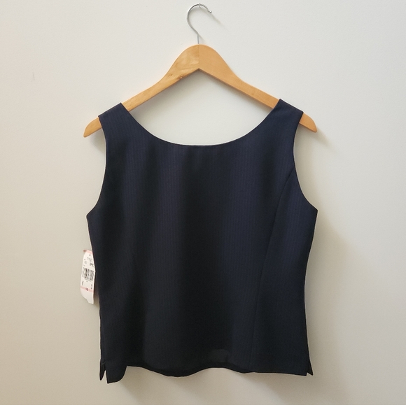 Kasper Black Pinstripe Tank Top Size 10 New With Tags Split Hem Lined - Picture 8 of 9